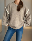 Contrast Trim Round Neck Dropped Shoulder Sweater