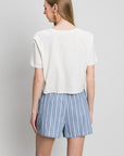 Light Gray Cotton Bleu by Nu Label Yarn Dye Striped Shorts