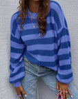 Honey Striped Round Neck Long Sleeve Sweater