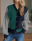 Striped Button Down Long Sleeve Cardigan