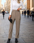 Light Slate Gray High Waist Straight Pants