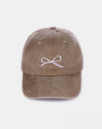 Dim Gray Zenana Bow Embroidered Washed Cotton Caps Sentient Beauty Fashions Apparel & Accessories