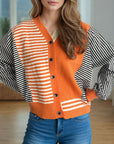 Striped Button Down Long Sleeve Cardigan