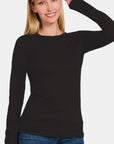 Dark Slate Gray Zenana Ful Size Brushed Microfiber Long Sleeve Round Neck T-Shirt