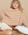 POL Round Neck Cable Knit Cropped Sweater