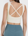 Rosy Brown Crisscross Square Neck Active Tank