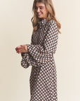 J.NNA Geometric Balloon Long Sleeve Midi Dress