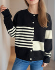 Striped Color Block Round Neck Cardigan