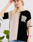 Black Celeste Full Size Rib Contrast Short Sleeve T-Shirt