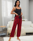 Lace Trim Cami and Plaid Pants Lounge Set