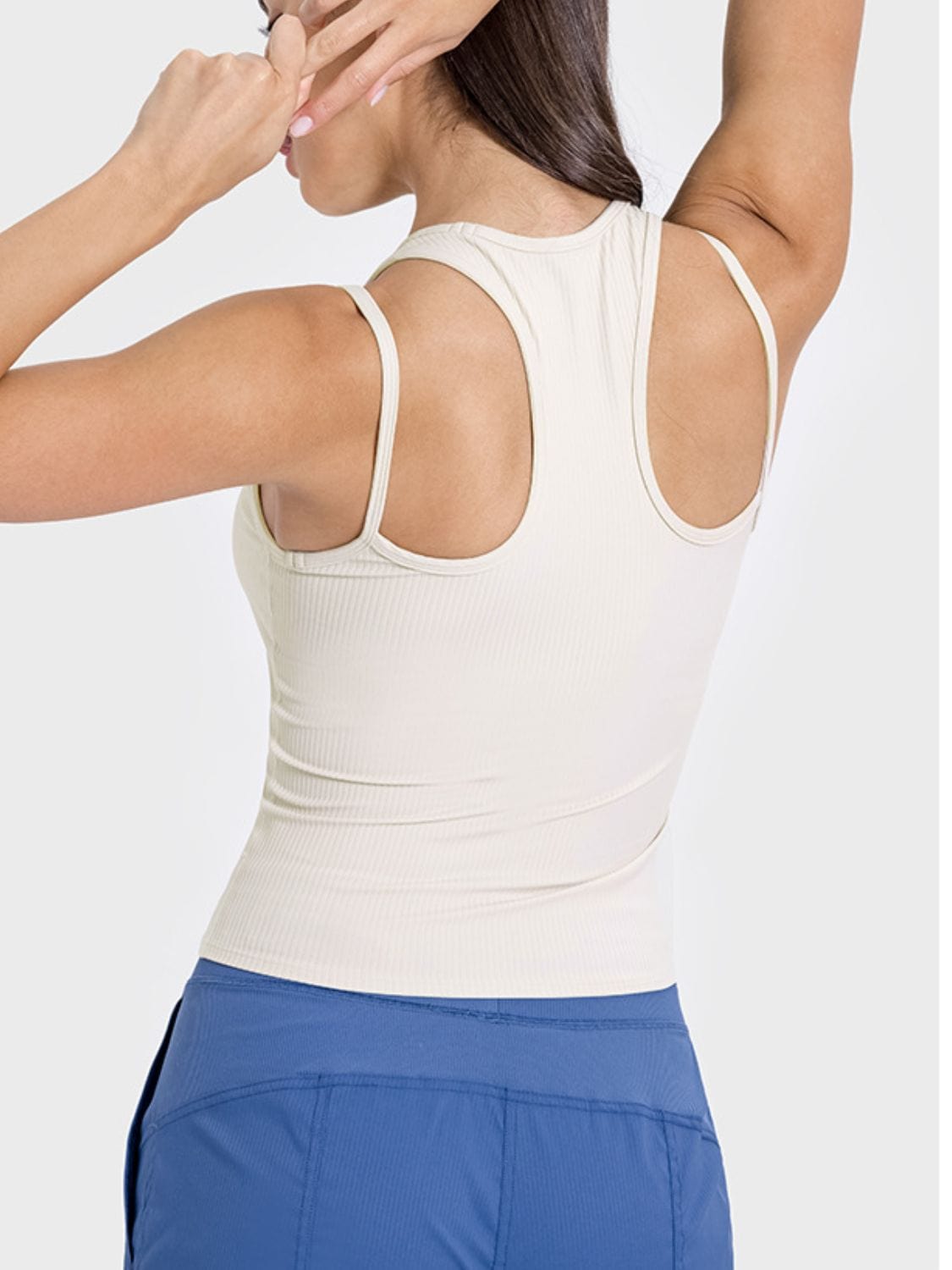 Light Gray Cutout Round Neck Racerback Active Tank