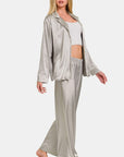 Zenana Satin Long Sleeve Shirt and Pants Pajama Set