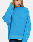 Dodger Blue Zenana Exposed Seam Mock Neck Long Sleeve Sweater