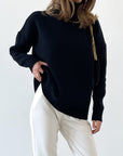 Mock Neck Dropped Shoulder Sweater