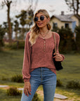 Round Neck Button-Down Long Sleeve Tee