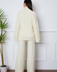 Turtleneck Dropped Shoulder Top and Pants Sweater Set