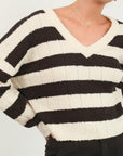 HYFVE Contrast Striped Cropped V-Neck Sweater