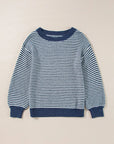 Striped Round Neck Dropped Shoulder Sweater