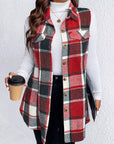 Honey Plus Size Pocketed Plaid Button Up Vest Coat