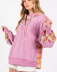 Misty Rose SAGE + FIG Full Size Plaid Print Washed Hoodie