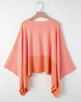 Contrast V-Neck Batwing Sleeve Blouse