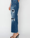 Risen Full Size High Rise Patch Detailed Wide Leg Crop Jeans