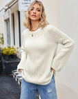 Raglan Sleeve Waffle Knit Sweater