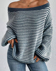 Striped Round Neck Dropped Shoulder Sweater