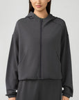 Light Gray Zip Up Dropped Shouder Active Hooded