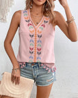 Light Gray Tassel Printed V-Neck Tank