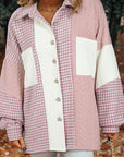 Pocketed Color Block Collared Neck Long Sleeve Jacket