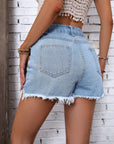 Rosy Brown Distressed Raw Hem Denim Shorts