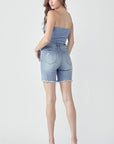 Light Gray RISEN High Rise Distressed Denim Shorts