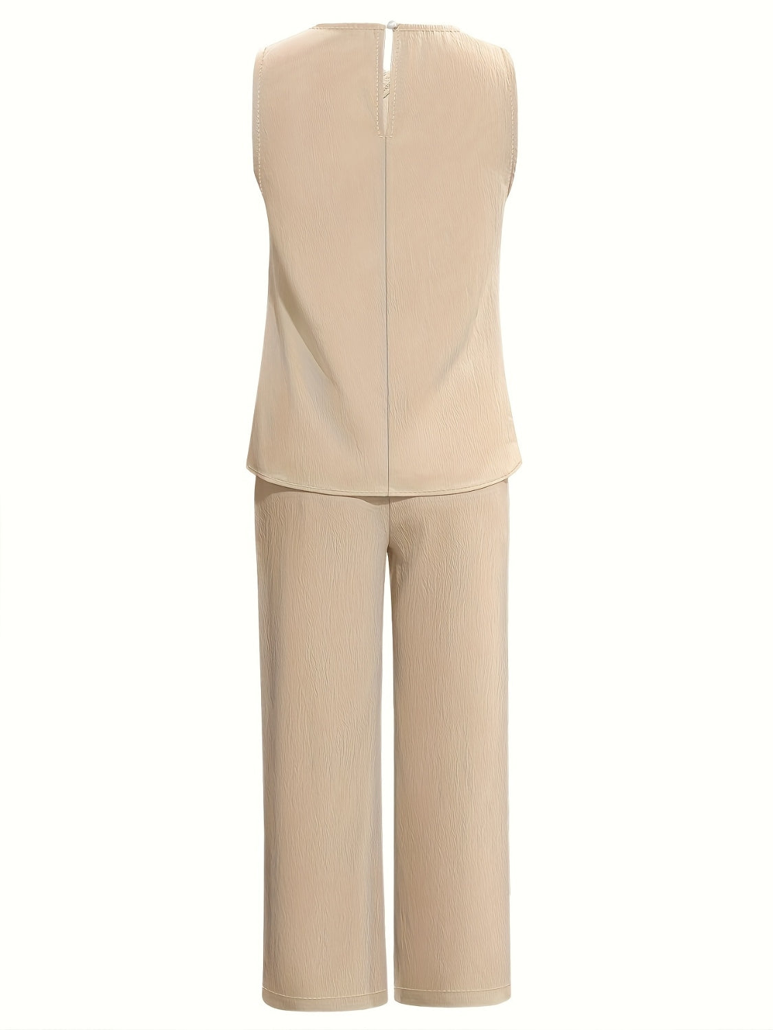 Tan Crisscross Sleeveless Top and Wide Leg Pants Set Sentient Beauty Fashions Apparel & Accessories