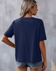 Dark Gray Embroidered Notched Short Sleeve T-Shirt