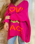 Peace Graphic V-Neck Long Sleeve Sweater