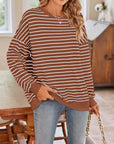 Lovelet Striped Round Neck Long Sleeve Sweatshirt