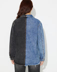 Raw Hem Contrast Collared Neck Denim Top