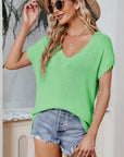 Color Block V-Neck Short Sleeve Knit Top