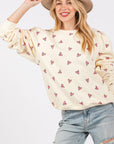 SAGE + FIG Heart Printed Contrast Long Sleeve Sweatshirt