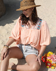 Wheat Tie Neck Half Sleeve Blouse Sentient Beauty Fashions Apparel & Accessories