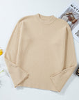 Slit Cuff Round Neck Long Sleeve Sweater