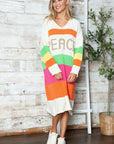 Color Block V-Neck Long Sleeve Sweater Dress