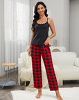 Lace Trim Cami and Plaid Pants Lounge Set