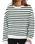 Lovelet Striped Round Neck Long Sleeve Sweatshirt