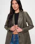 Coalition LA Single-Breasted Vegan Leather Blazer