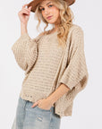 SAGE + FIG Distressed Asymmetrical Open Stitch Sweater