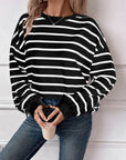 Lovelet Striped Round Neck Long Sleeve Sweatshirt