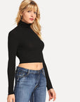 Backless Turtleneck Long Sleeve T-Shirt