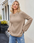 Raglan Sleeve Waffle Knit Sweater